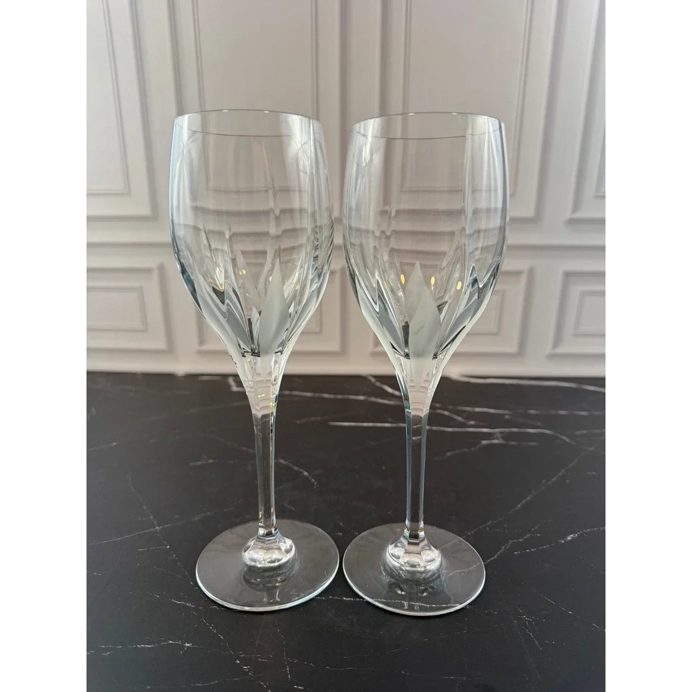 Mikasa Crystal Flame D'Amore Wine Glasses Set of TWO MINT! 9in.